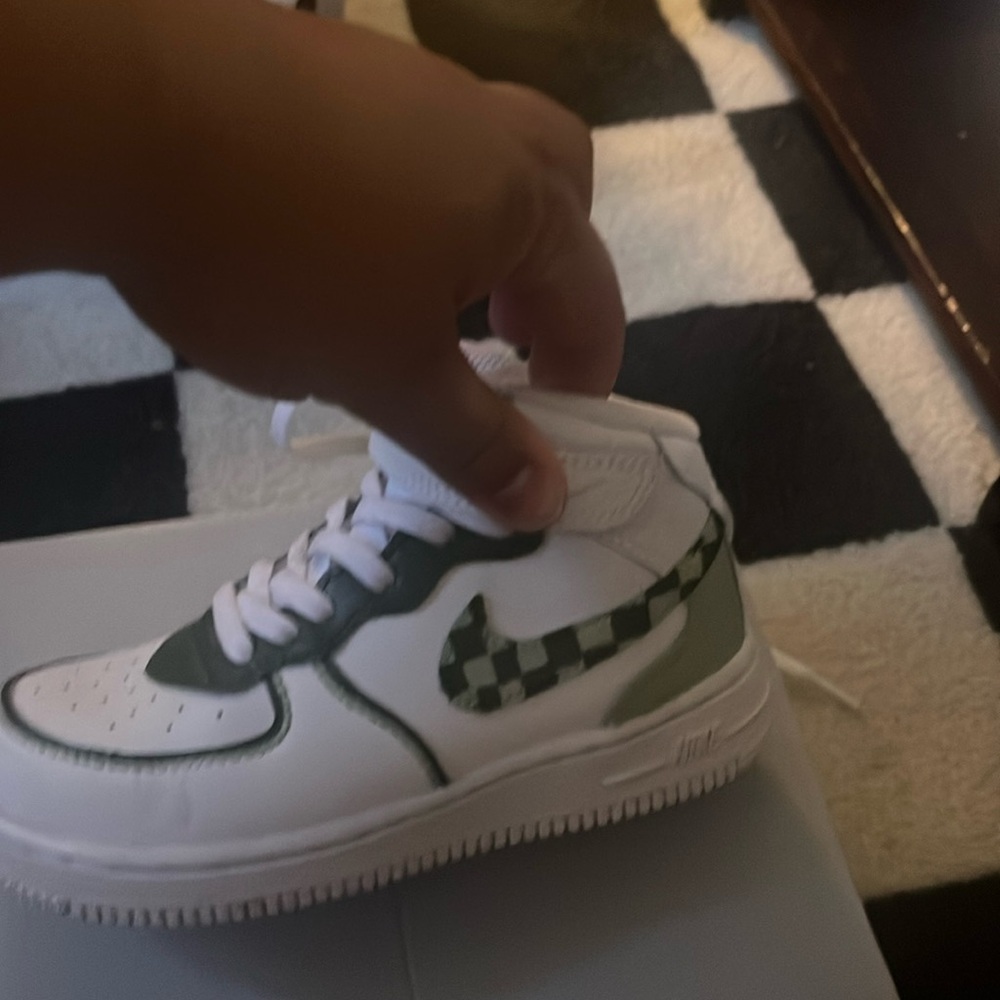 Hand painted green checkered Nike Air Force ones